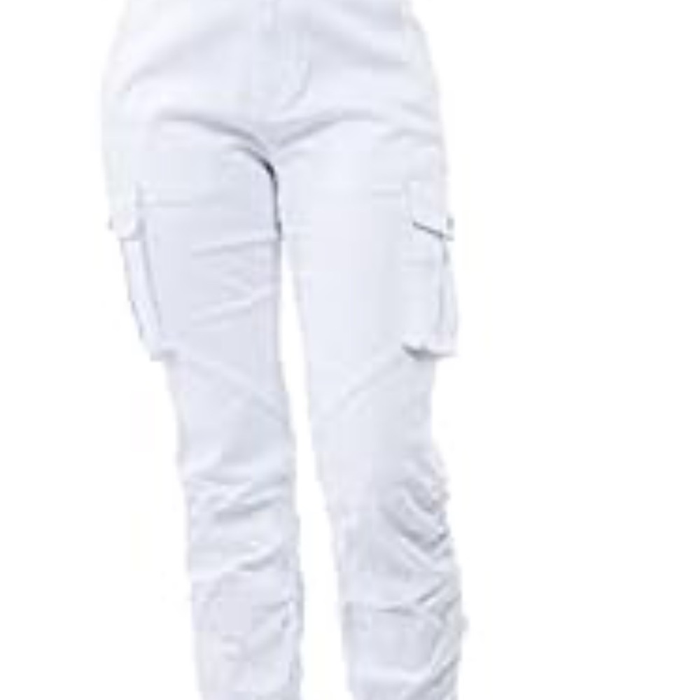 Love Moda Women's White Cargo Pants with cinched ankle - Size Large